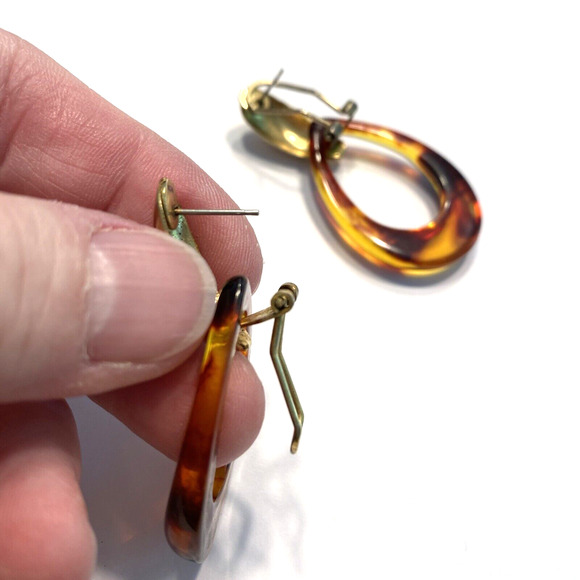Vintage Pierced Earrings Faux Tortoise Shell Hoops Doorknockers Drop & Dangle - Picture 4 of 7